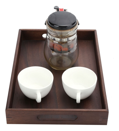 Bandeja De Té Rectangular De Madera Con Ranuras Para Servir