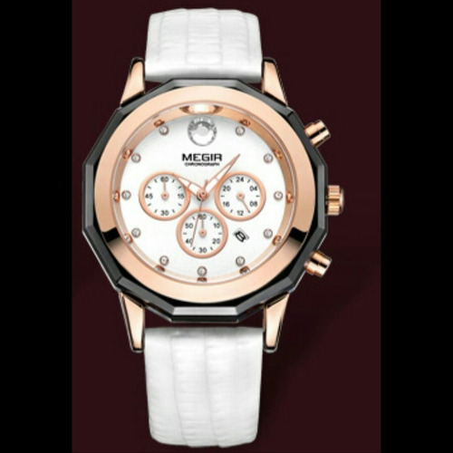 Relógio Megir 2042 Feminino Luxo Pulseira Couro Envio Grats