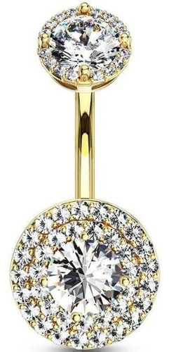 Piercing Ombligo Circonita Redonda Rosca Interna Dorado