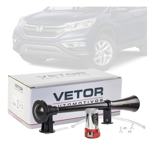 Imagem 1 de 5 de Buzina Maritima Corneta Cor Preta + Compressor Crv Cr-v