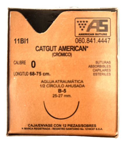 Hilo Sutura Catgut Cromico 0 1/2 Circulo 25-26mm American