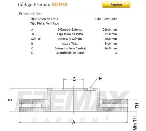 Imagem 2 de 2 de Par Discos Dianteiro 266mm Citroen C4 Vtr 2.0 2005 2006