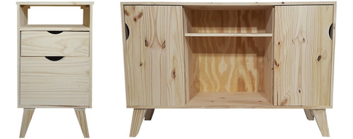 Mueble Mesa Rack 120x80 Y Mesita De Luz Nordica De Madera