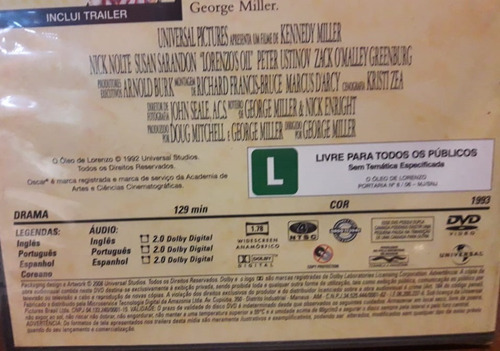 Imagem 3 de 5 de Dvd - O Óleo De Lorenzo - Lacrado