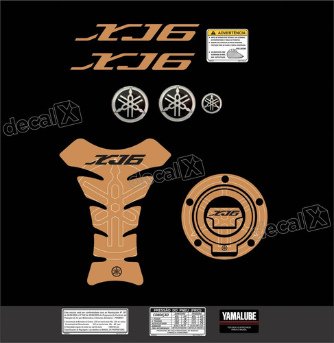 Kit Adesivo Compatível Emblema Xj6 2012 Dourado F532