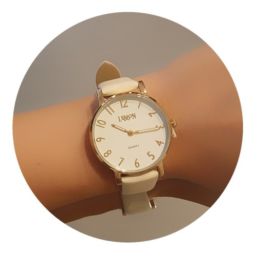 Reloj De Mujer Lemon Malla Símil Pu Blanca Modelo L1447-14