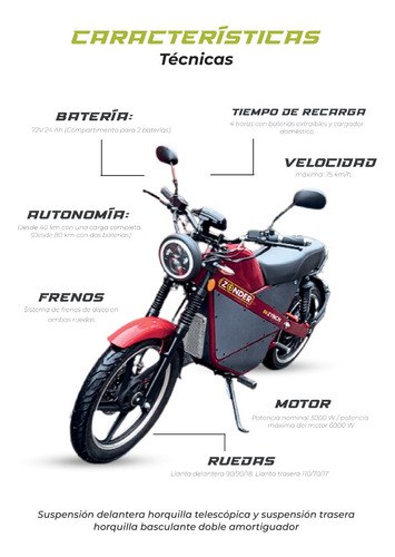 Zonder Zynch Moto Electrica Motor 6000 Watts 75 Km Velocidad