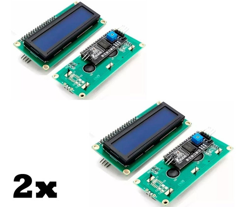 2x Display Lcd 16x2 Azul + I2c Soldado Na Placa Pic Arduino 