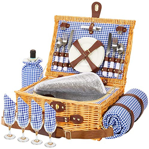 Wicker Picnic Basket Sets For 4 Persons With High Seali...