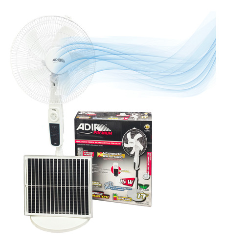 Ventilador Solar Recargable 17pul Con Luz Y Control Adir Blanco