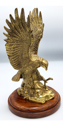 Antigua Figura De Aguila En Bronce Con Base De Madera