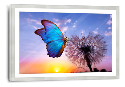 Marco De Poliuretano Con Poster Mariposa Diente León 45x70cm Colores Blanco
