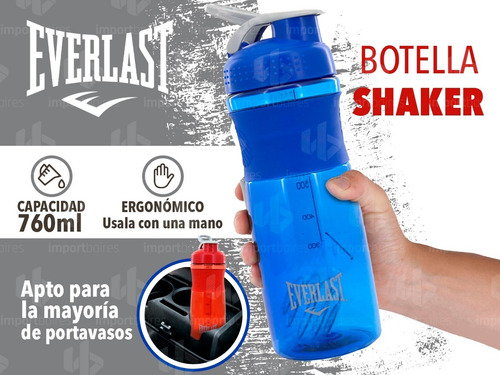 Botella Batidor Everlast Gimnasio Deporte Vaso Suplemento Color Rojo
