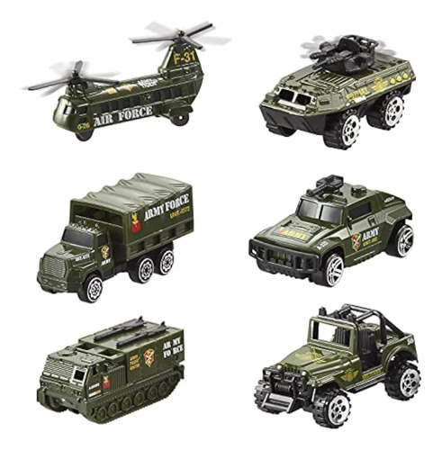 Vehiculos De Friccion Para Niño De Militar Color Verde 25 Pz