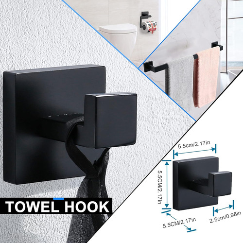 Juego De Accesorios De Baño, Toallero Negro Mate, Soporte Pa