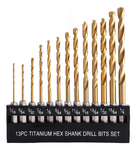 Comoware Titanium Twist Drill Bit Set - 13 Pcs Hex Shank ...