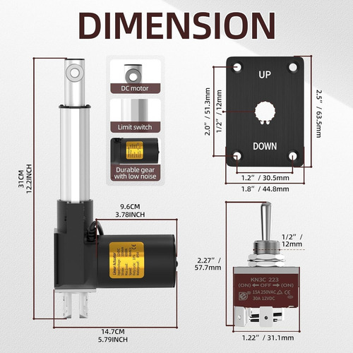 Actuador Eléctrico Resistente 12v, 600n, Ip54, 4 Pulgadas.