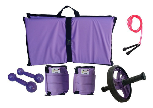 Kit Colchonete + Caneleira 5kg +halter 3kg + Corda + Roda 