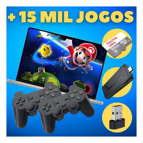 Stick Vídeo Game 4k Hd 15mil Jogos 64gb 2 Controles Sem Fio