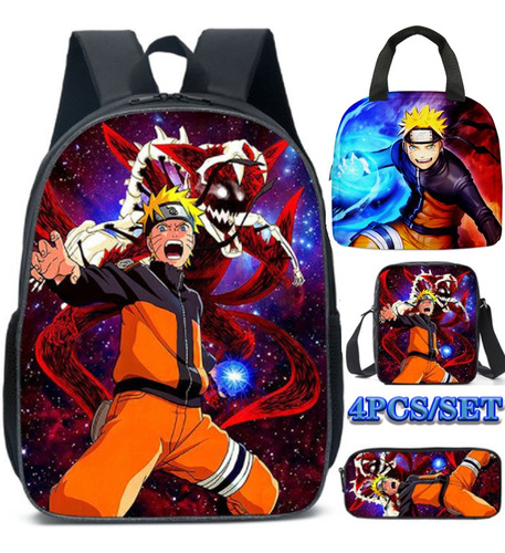 4 Unids/set Anime Naruto Mochila+lonchera +estuche