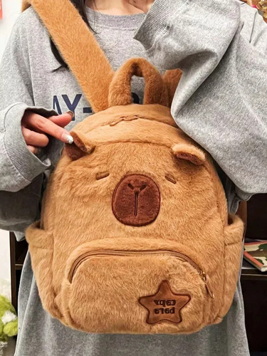 Linda Mochila Felpa Para Capibara Muñecas,capibara Bolso De Felpa De Moda+monederos+llavero,bolsa Para La Escuela Chocolate
