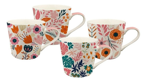 Mug Recto 330ml Flores Naranja Surtido