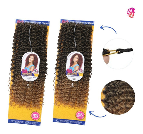 Combo 2 Apliques Cabelo Orgânico Crochet Braids 75cm Jessica Cor Preto Com Californiana Mel MT1B/27