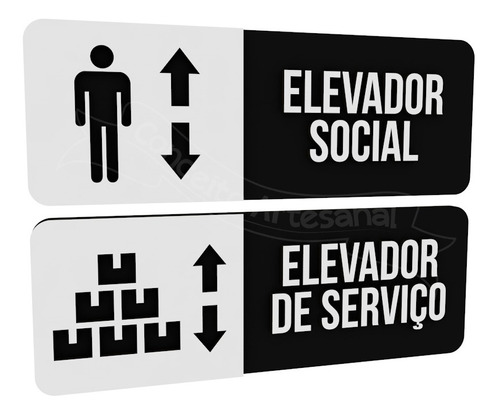 Placa Indicativa Elevador Social/serviço Lojas Mdf Preto