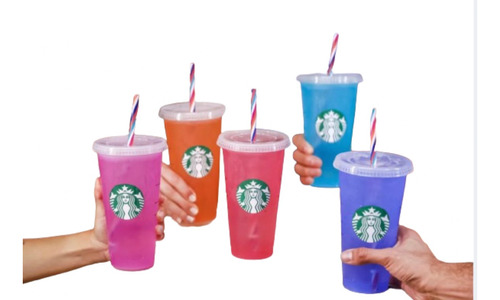 Vasos Stsrbucks Cambia De Color Popote 5 Colores Kit Nuevo