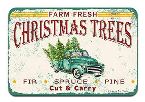 Farm Fresh Christmas Trees Verde Camión Vintage Con Árboles 