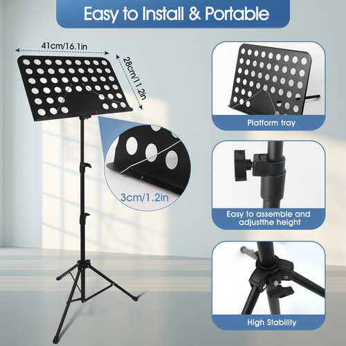 Soporte De Partituras De Metal Profesional Ajustable Con Bol Color