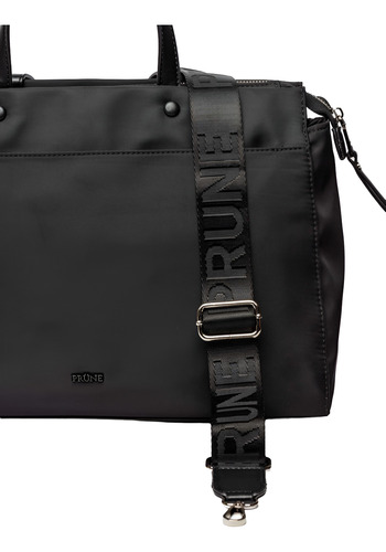 Cartera Al Hombro Prüne Base Nylon Asas Negras Negro Lisa Níquel Negro