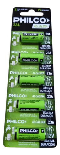 5 Pilas A23 Philco Alcalina 12v Controles Remotos Alarmas Portones