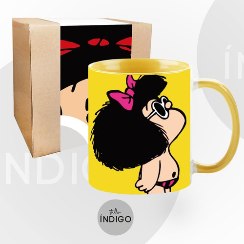Mug Mafalda Amarillo  Color Interno + Empaque Personalizado