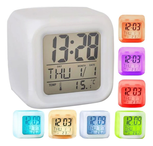 Cubo Reloj Despertador Alarma Con Luz Led Multicolor Digital