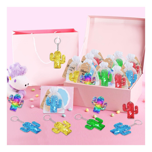 Cicibear 25 Pack Cactus Sequin Keychains Para Cactus Fiesta