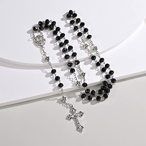 Salomoca Collar De Rosario De Cuentas De Cristal Católico De