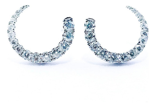 Aros En Oro Blanco 18k Con Diamantes Brillantes - Medialuna.