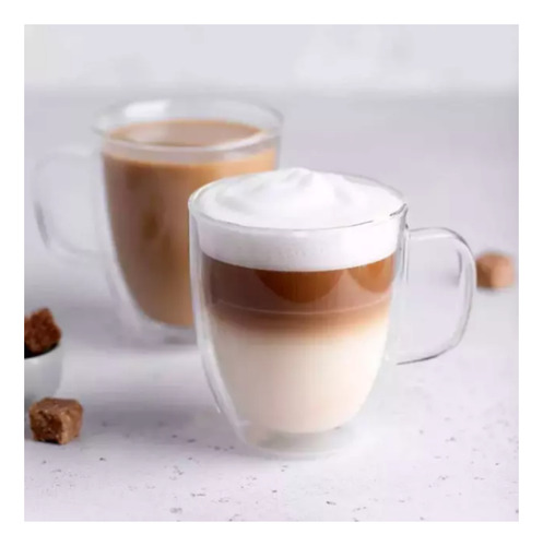 Set X2 Tazas Doble Vidrio C/mango 350ml Carol Fcg Vidrio Doble Asa