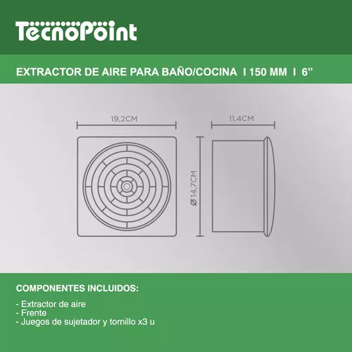 Extractor De Aire 150mm Blanco Baño Cocina Silencioso Hydra