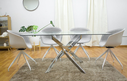 Mesa Moderna Living Comedor Vidrio 150x90 Mod. Luxor Transparente Cromado
