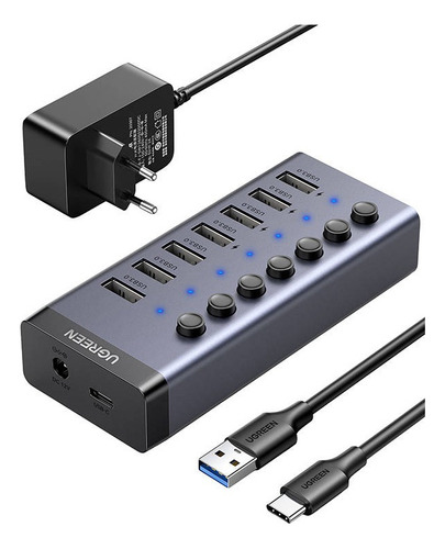 Hub de estación de acoplamiento Ugreen USB-C 7 en 1 para 7* USB 3.0 Dc 12 V