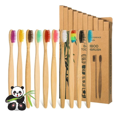 10 Cepillo Dientes Bambú Adulto Con Caja Individual