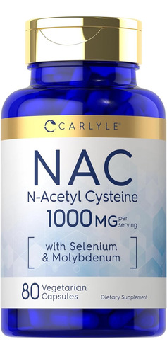 Nac N-acetyl Cysteine 1000mg / 80 Capsulas / Carlyle