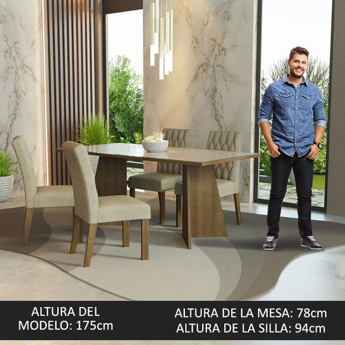 Mesa De Comedor Con Mesa Y 4 Sillas Harper Madesa Mc Color Marrón/Crema Diseño de la tela de las sillas Liso