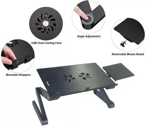 Mesa Para Cama Notebook Portátil T8 Plegable 2 Ventiladores