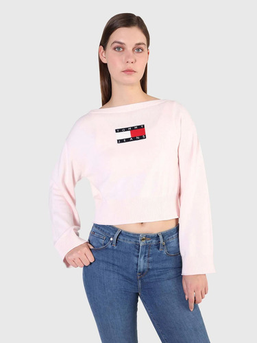 Sweater Center Flag Logo Mujer Tommy Jeans Rosado