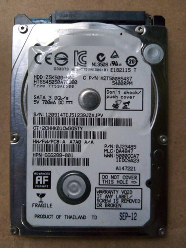 Disco Duro 2.5  Hitachi  Hts545050a7e380 500gb Hp 666288-001