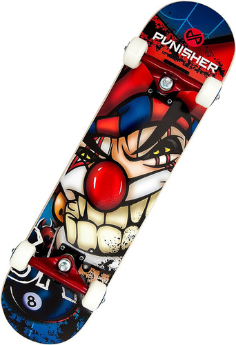 Punisher Jester Skateboard Completo, Azul, 31 Pulgadas