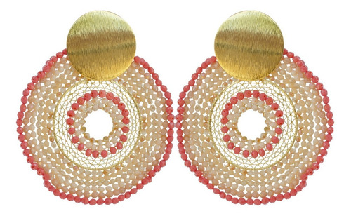 Aretes Anahí Tejidos Cristal, Filigrana Bronce Baño Oro 24k.